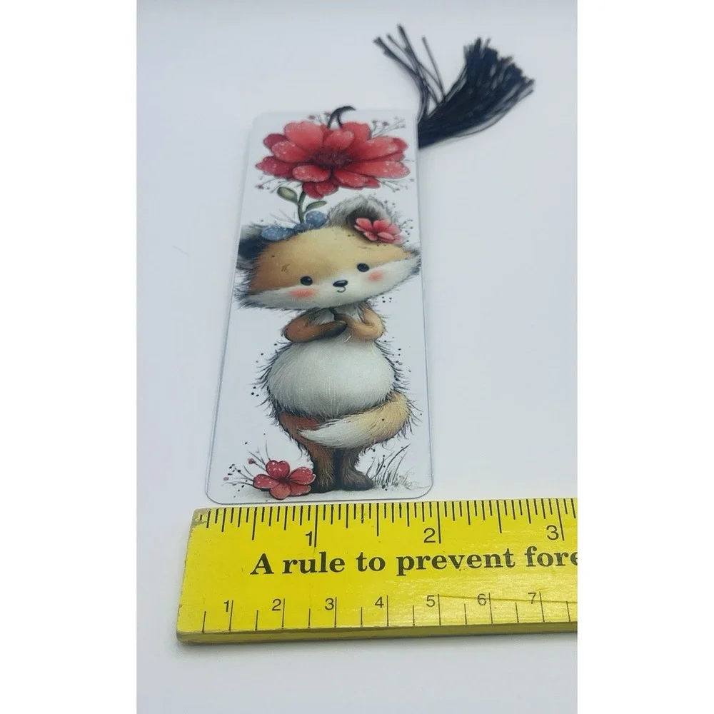 Cute Baby Fox Aluminum Bookmark With Tassel. 6X2